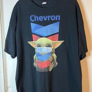 Baby Yoda Masked Hugging Chevron Tshirt